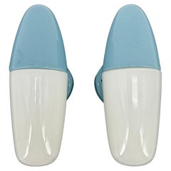 1950's Blue Porcelain Pair of Sconces Lamp by Wilhelm Wagenfeld Lindner