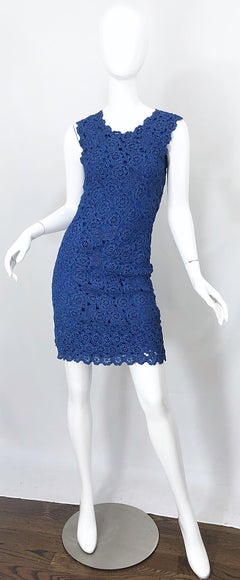 1950s Blue Raffia Demi Couture Beautiful Vintage Crochet 50s Wiggle Dress