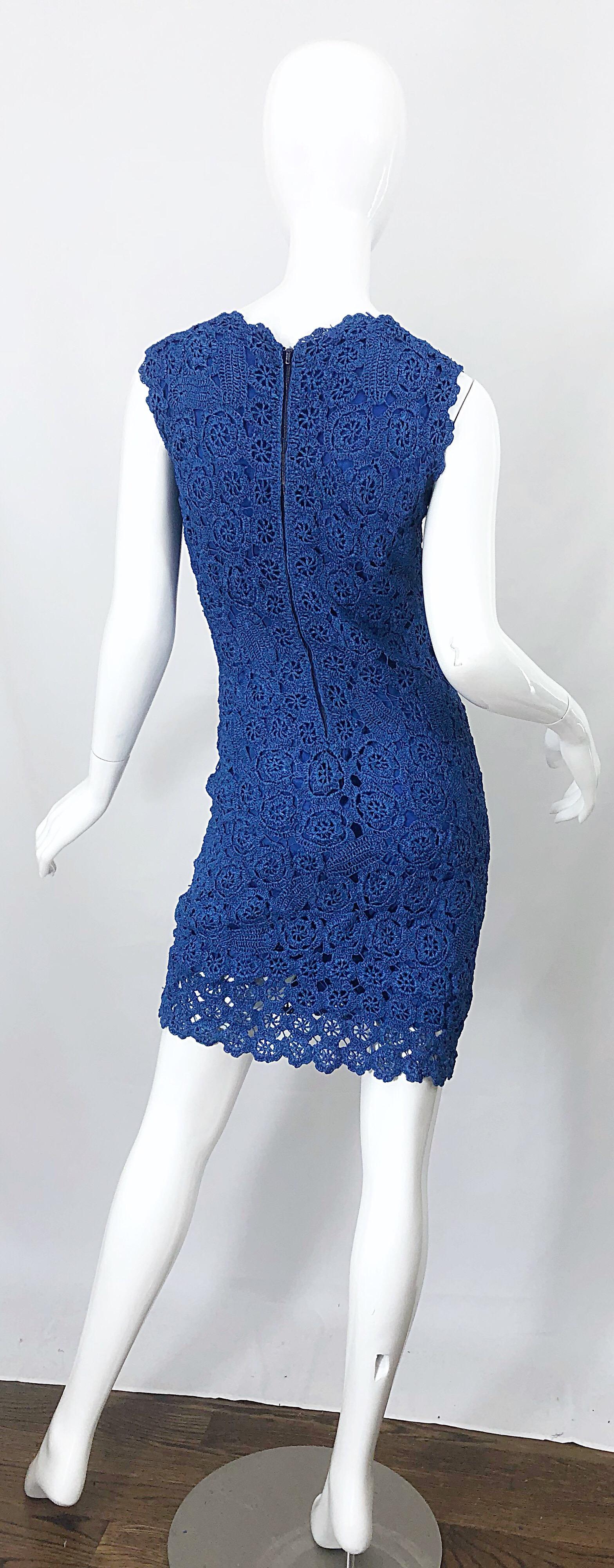 1950er Jahre Blau Raffia Demi Couture Schönes Vintage gehäkeltes 50er Jahre Wiggle Kleid im Zustand „Hervorragend“ im Angebot in San Diego, CA