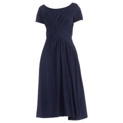 1950S SUZY PERETTE Navy Blue Cotton Blend Asymmetrical Drape Fit & Flare Dress