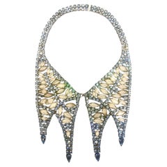 1950s Blue Rhinestone & Clear & White Givre Stone Bib Necklace