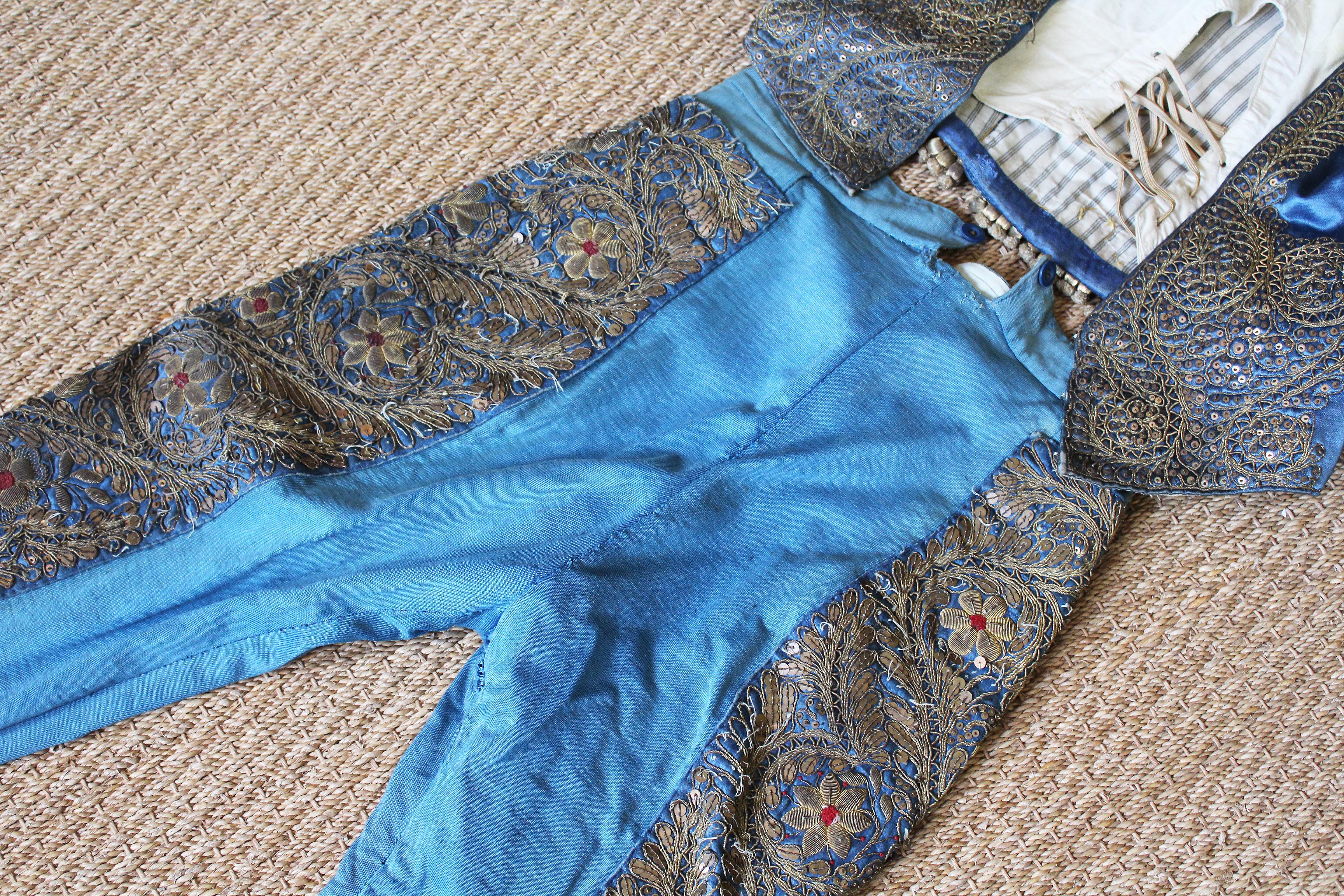 1950s Blue Spanish Bullfighter Traditional Outfit Embroidered in Silver 3