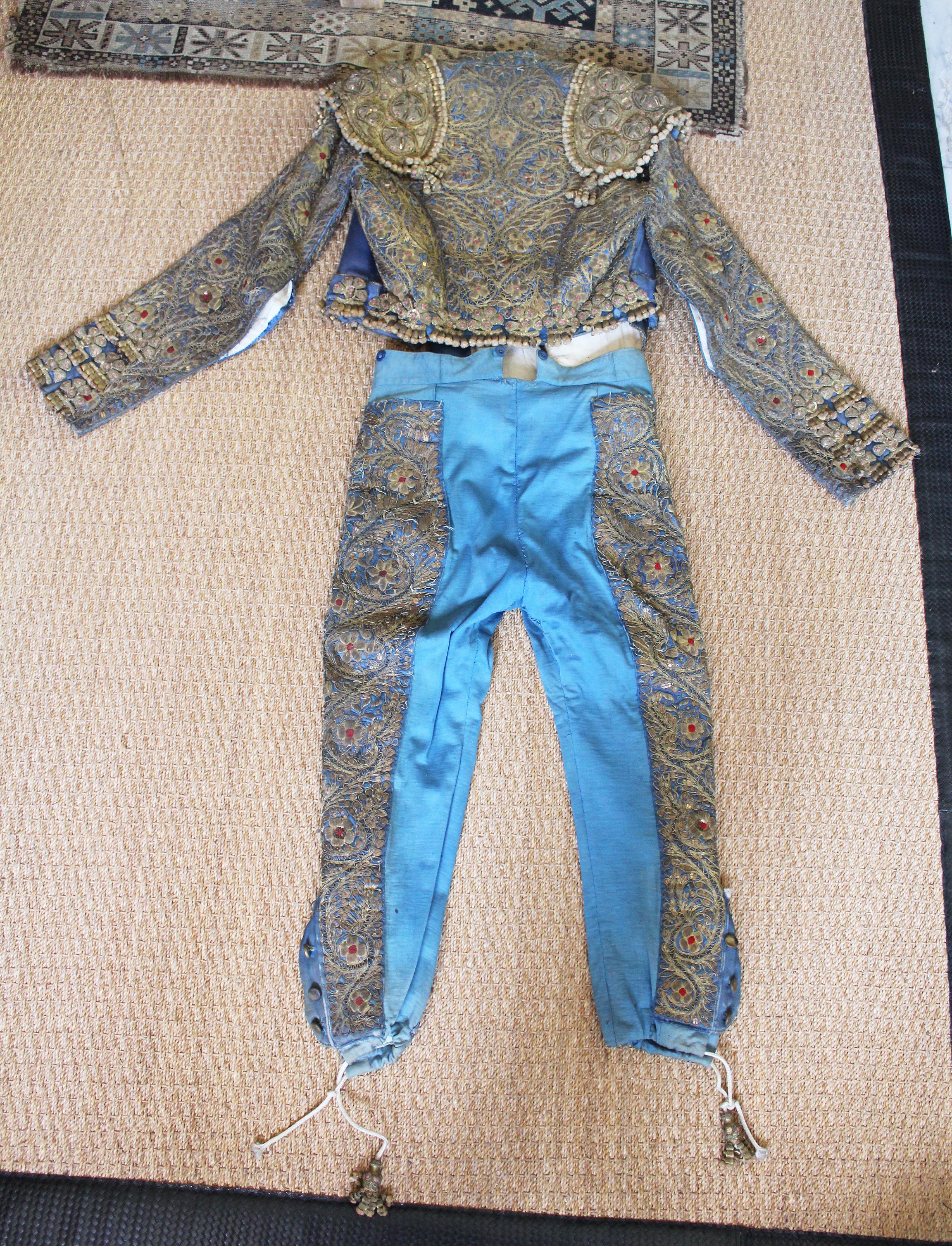 1950s Blue Spanish Bullfighter Traditional Outfit Embroidered in Silver 4
