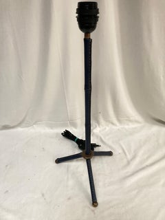1950's Blue Stitched leather table lamp by Jacques Adnet