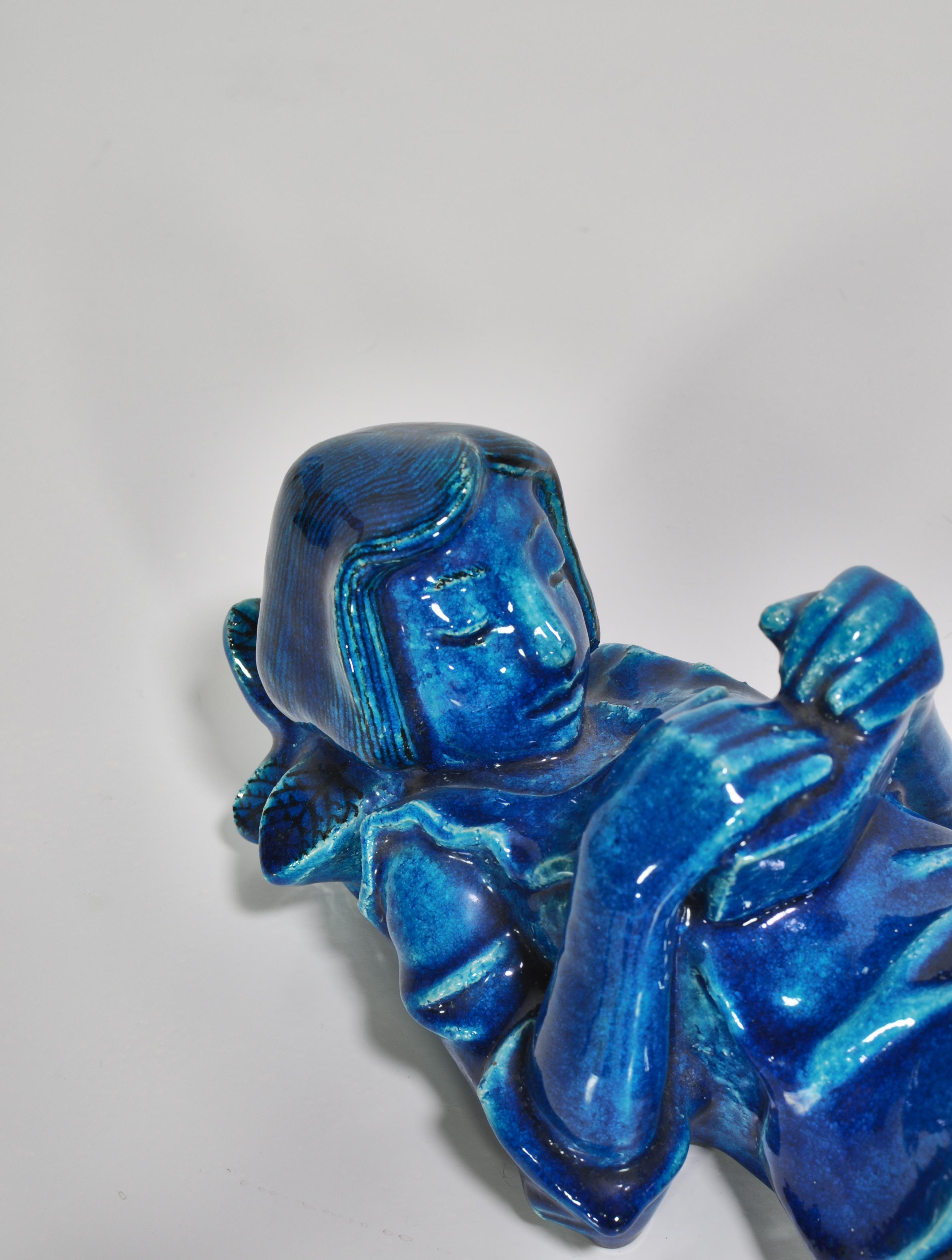 1950s Blue Stoneware Figure by Helge Christoffersen for Royal Copenhagen For Sale 1