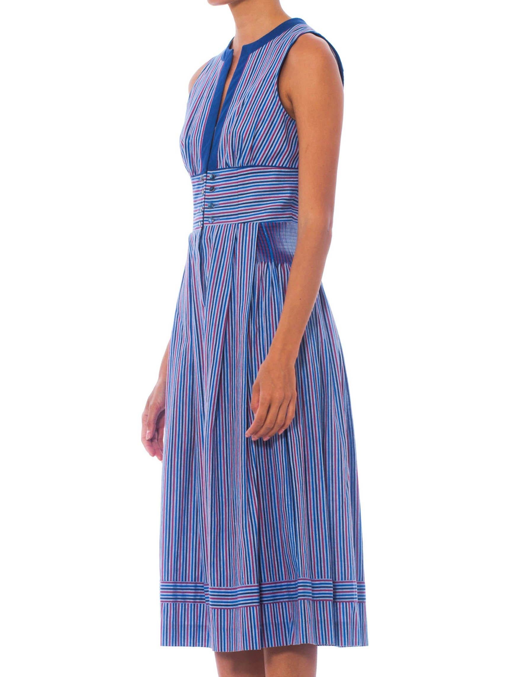 1950S Blue Striped Cotton Fit & Flare Rockabilly Dress In Excellent Condition In New York, NY