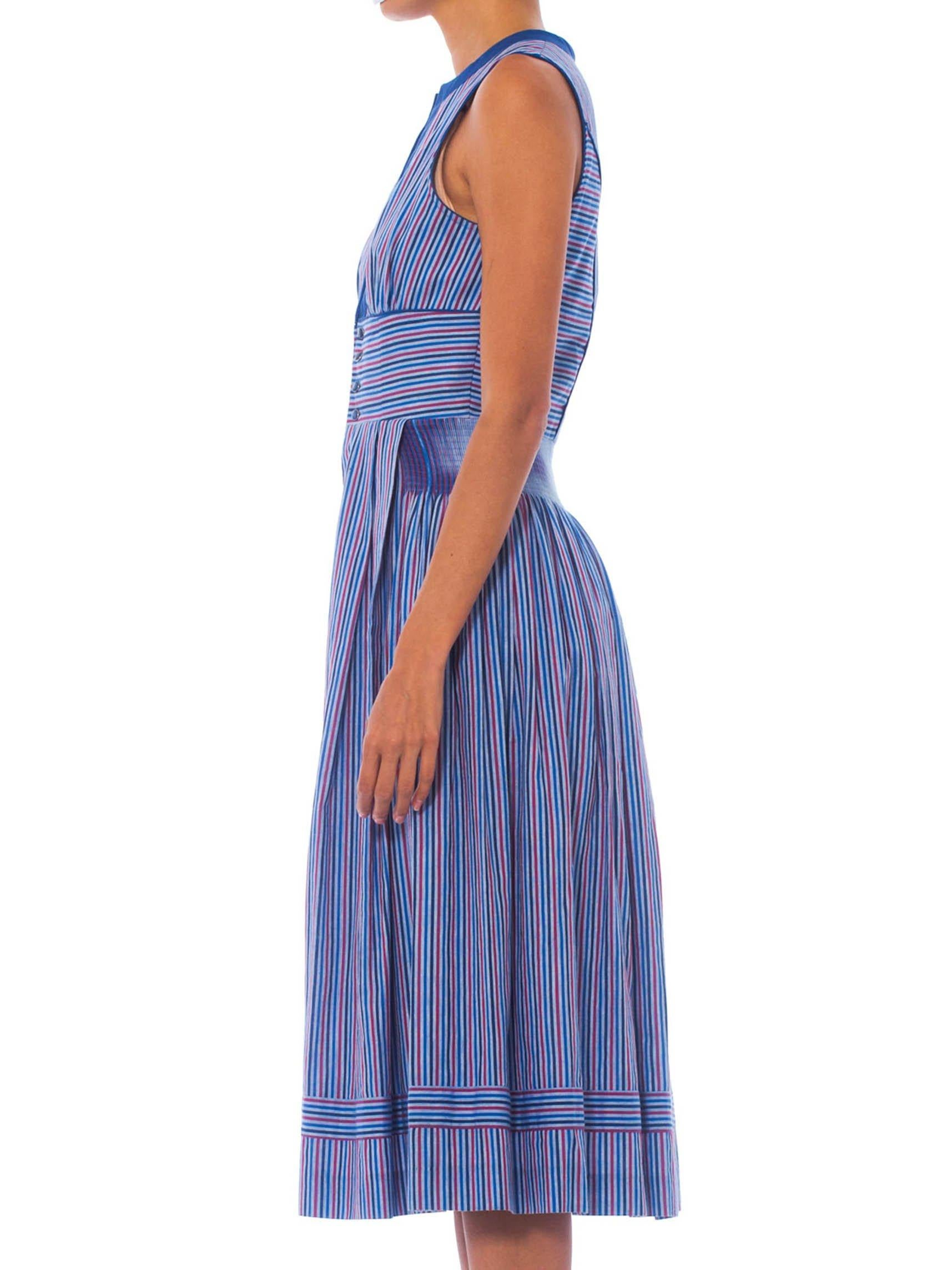 Women's 1950S Blue Striped Cotton Fit & Flare Rockabilly Dress
