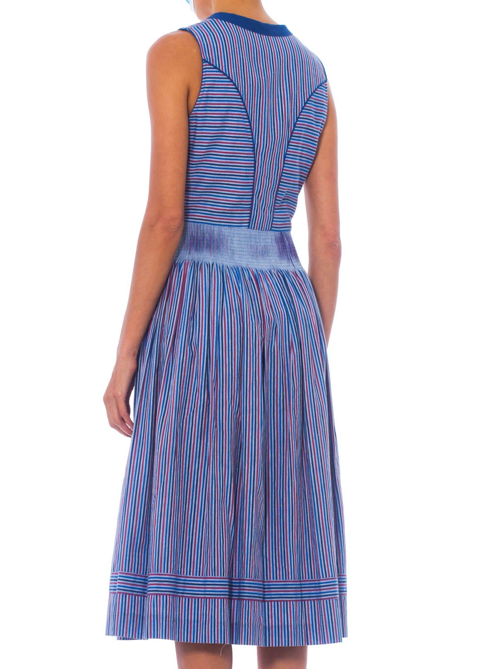 1950S Blue Striped Cotton Fit & Flare Rockabilly Dress 1