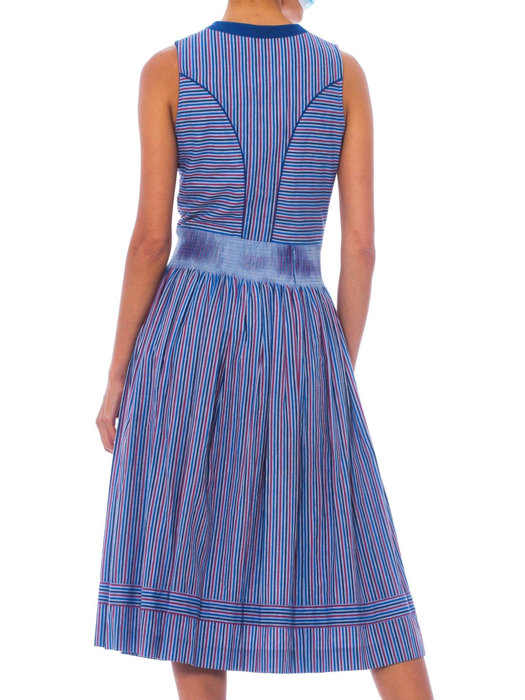 1950S Blue Striped Cotton Fit & Flare Rockabilly Dress 2