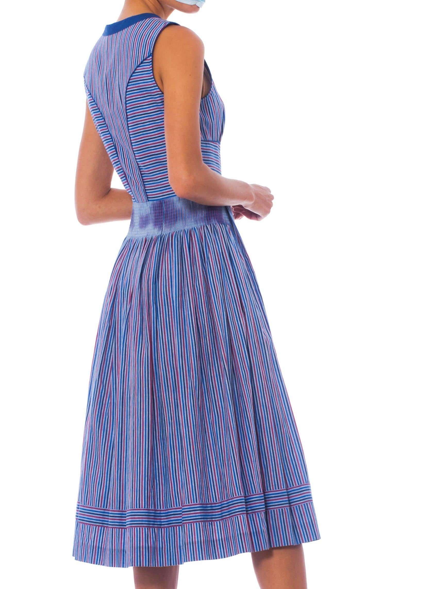 1950S Blue Striped Cotton Fit & Flare Rockabilly Dress 3