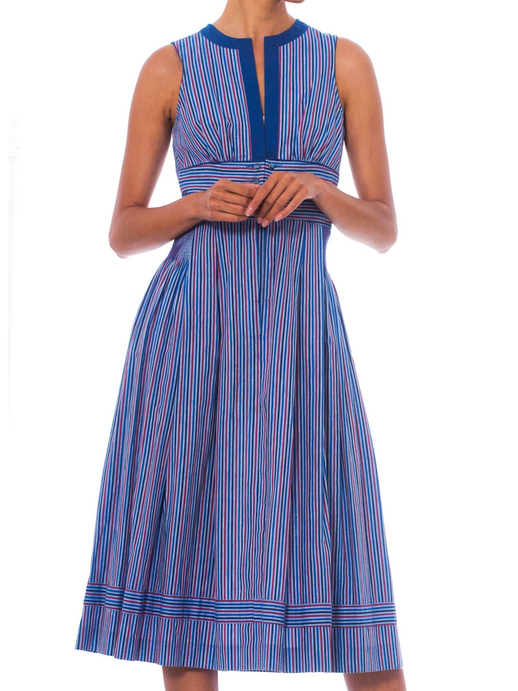 1950S Blue Striped Cotton Fit & Flare Rockabilly Dress 4