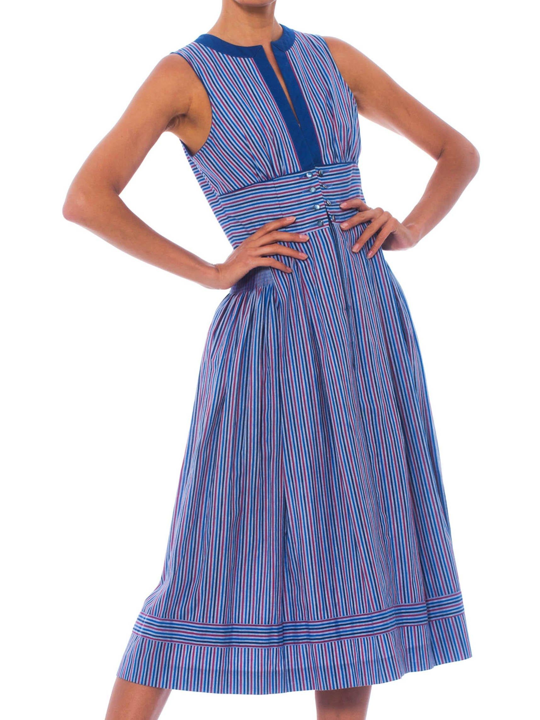 1950S Blue Striped Cotton Fit & Flare Rockabilly Dress 5