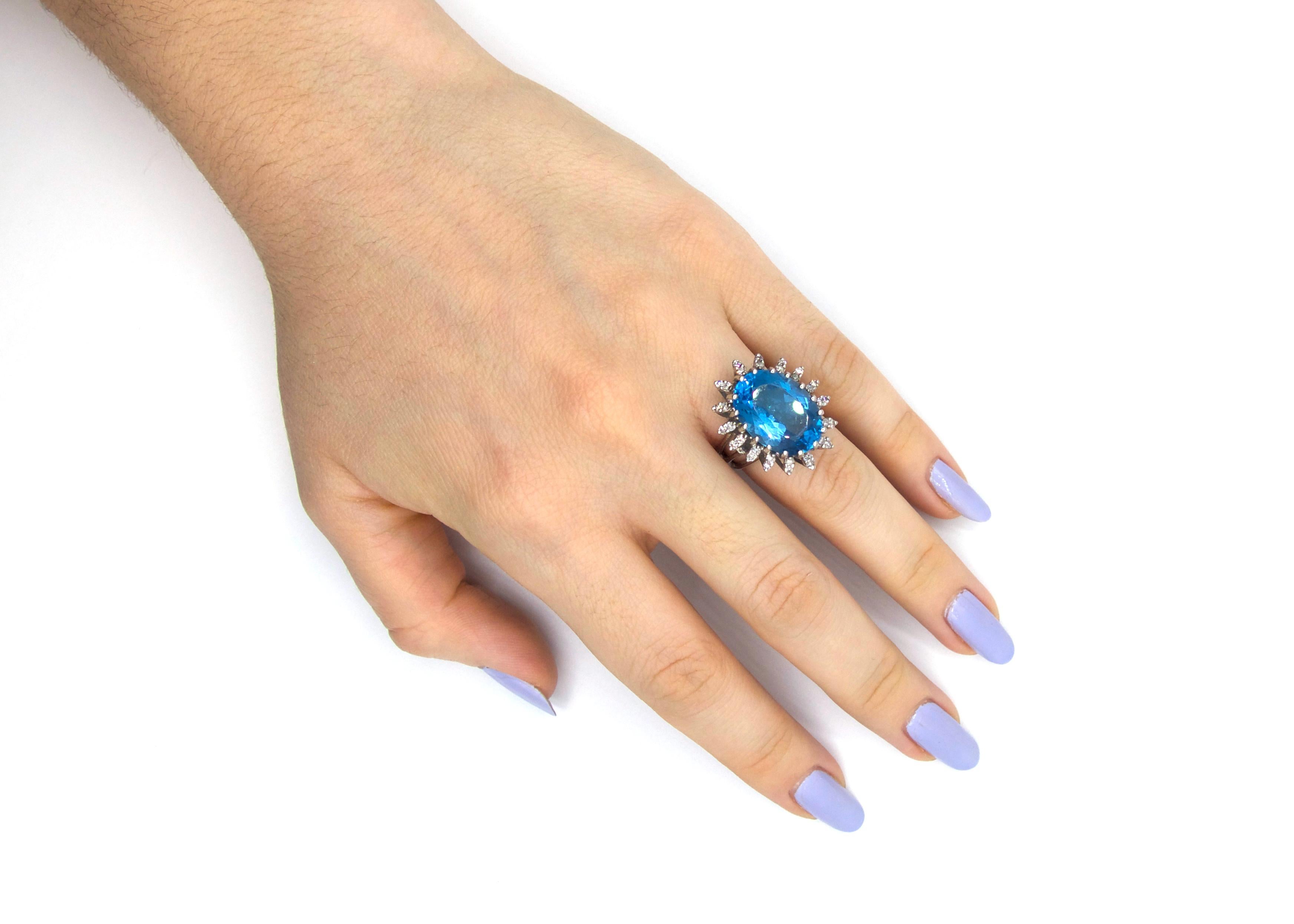 Oval Cut 1950s, Blue Topaz Diamond Ring For Sale