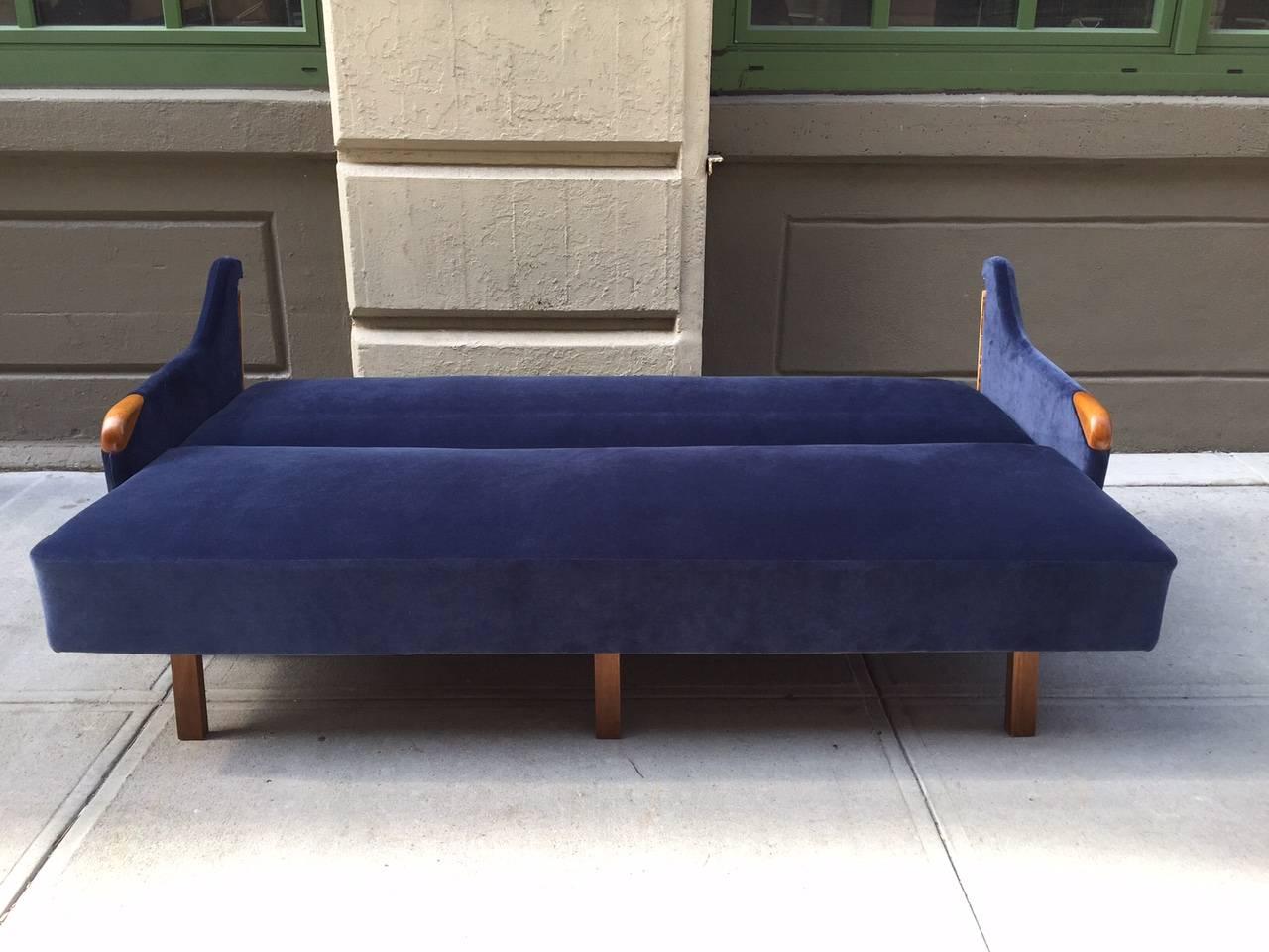 American 1950s Blue Velvet Sleeper Sofa
