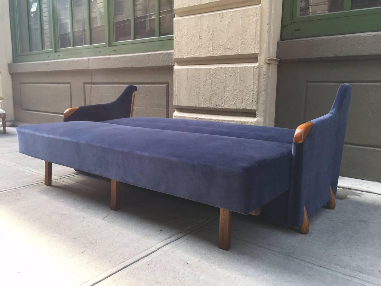 1950s Blue Velvet Sleeper Sofa In Good Condition In New York, NY