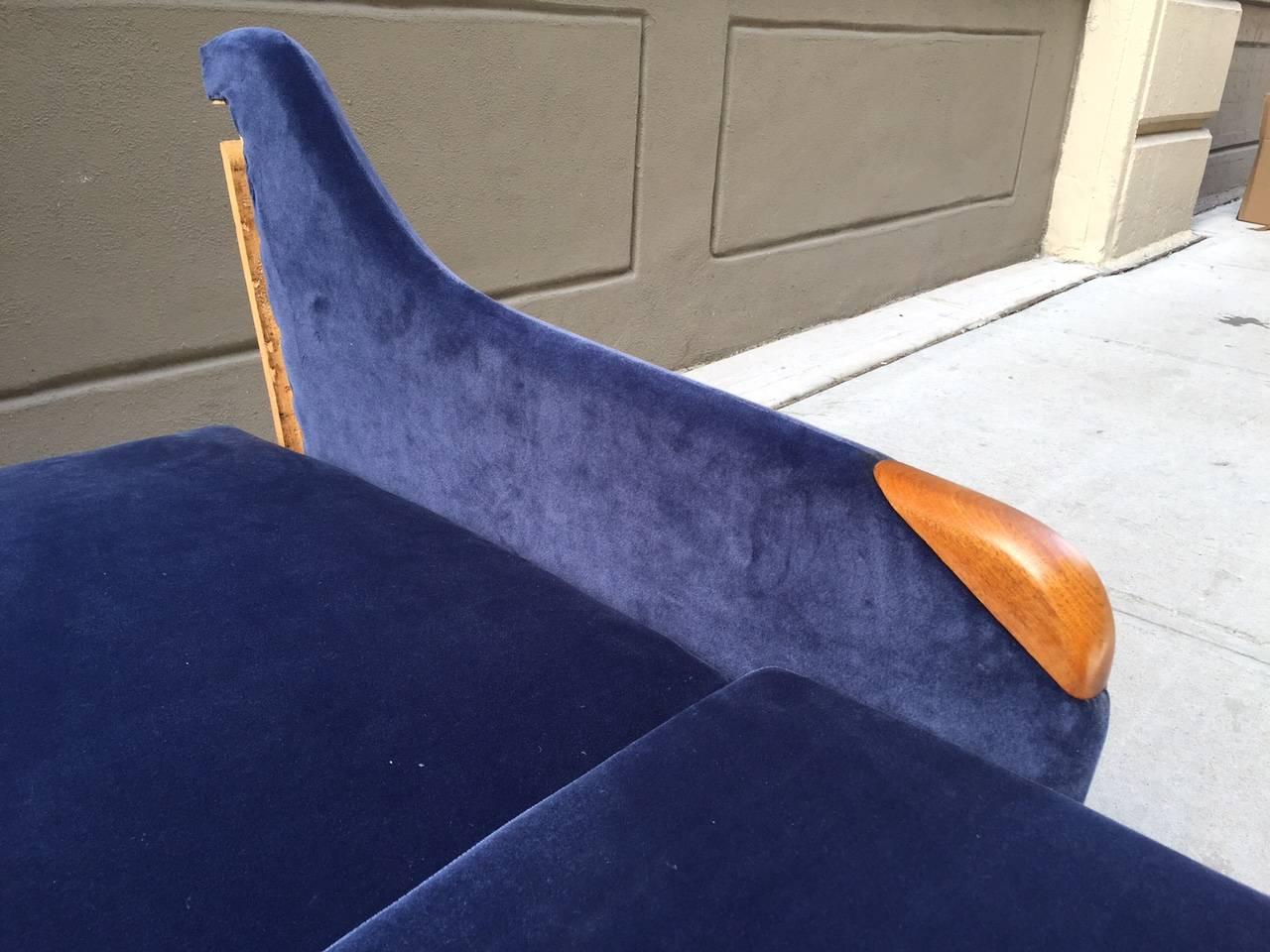 Mid-20th Century 1950s Blue Velvet Sleeper Sofa