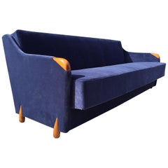Retro 1950s Blue Velvet Sleeper Sofa