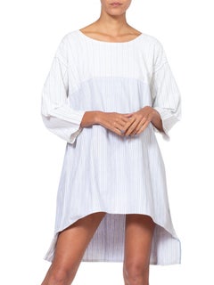 1950S Blue & White Striped Cotton Men's Tunic Shirt As/Is