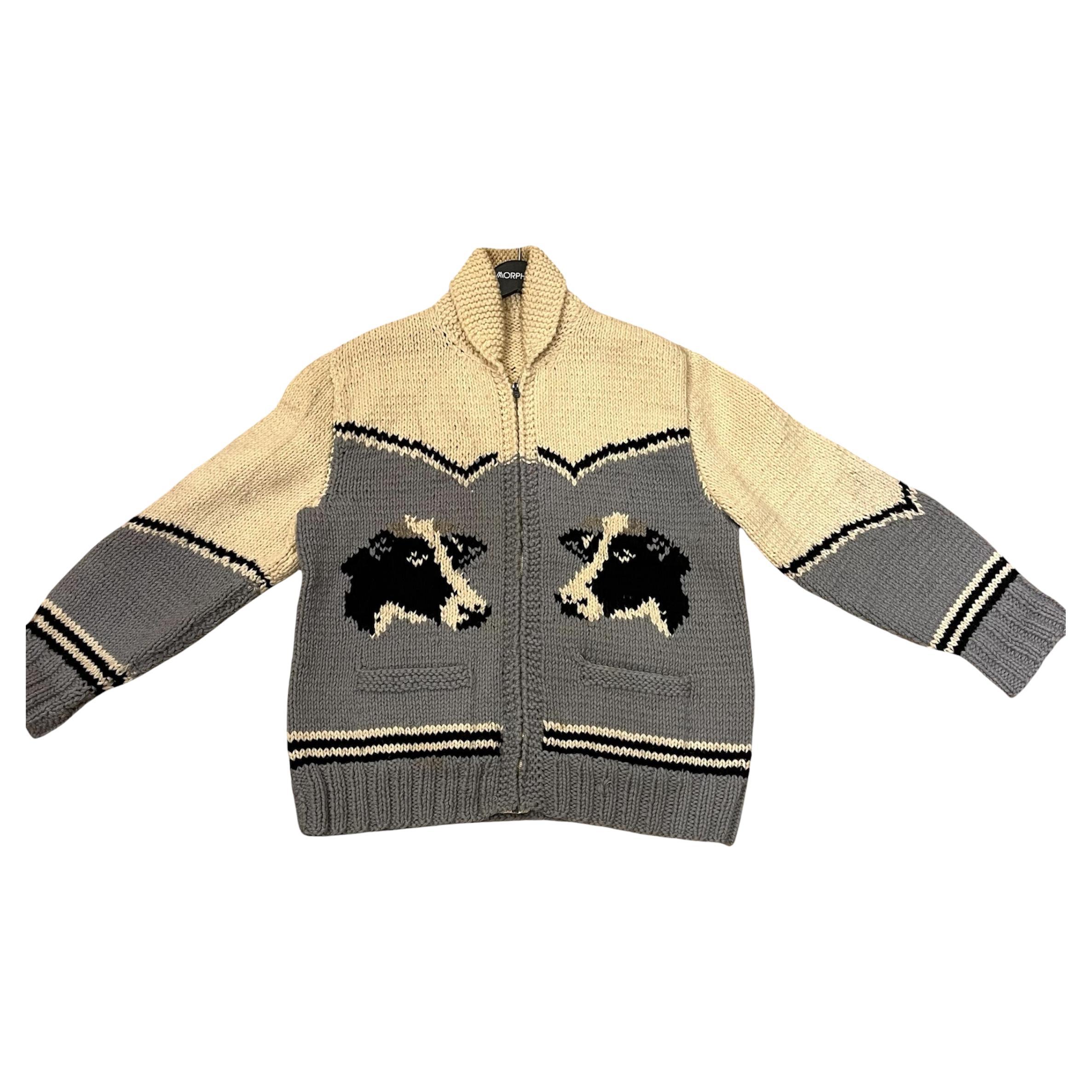 1950s Blue & White  Wool Knit Cow Sweater As-Is For Sale