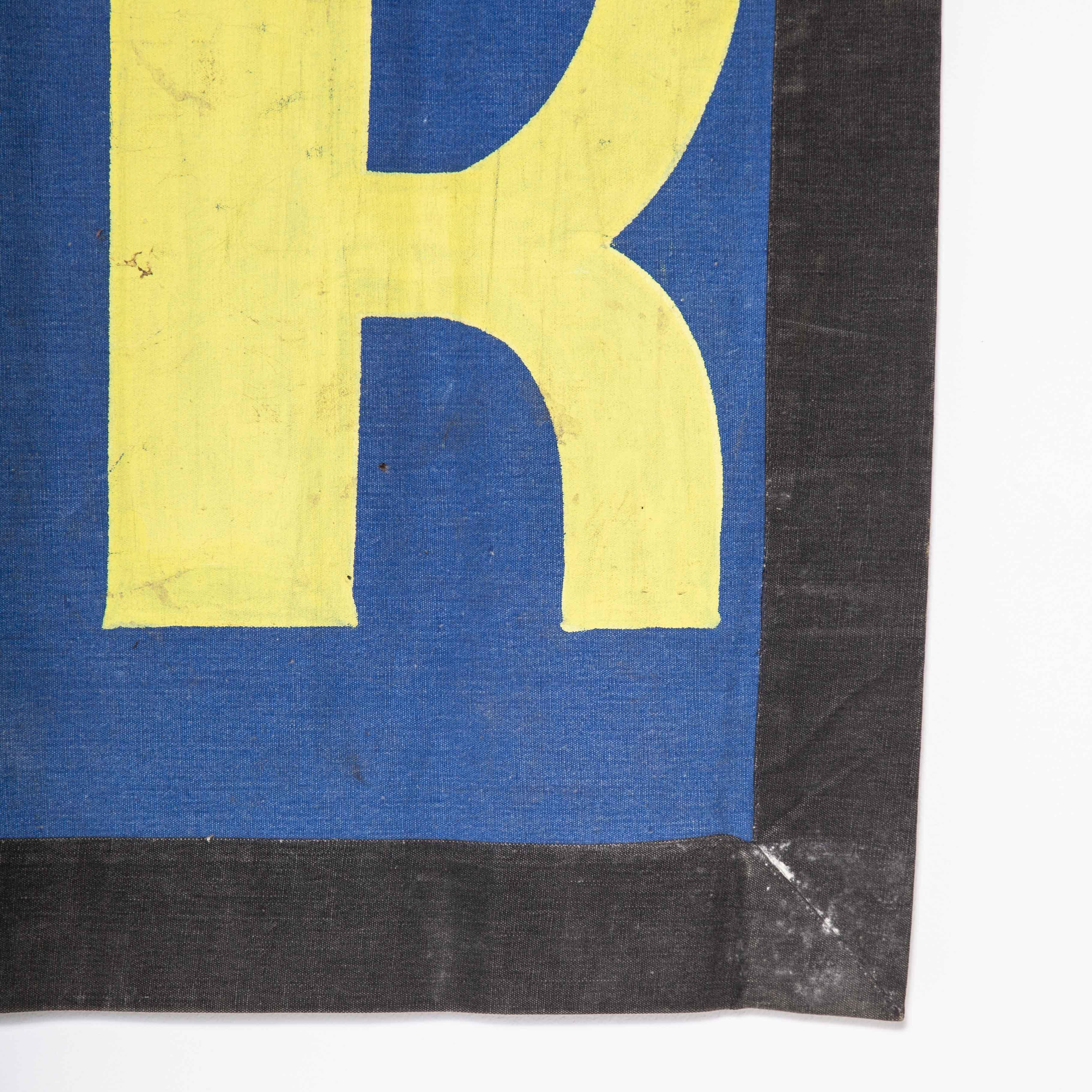 French 1950's Blue & Yellow Canvas Advertising Banner, L'Ascenseur For Sale