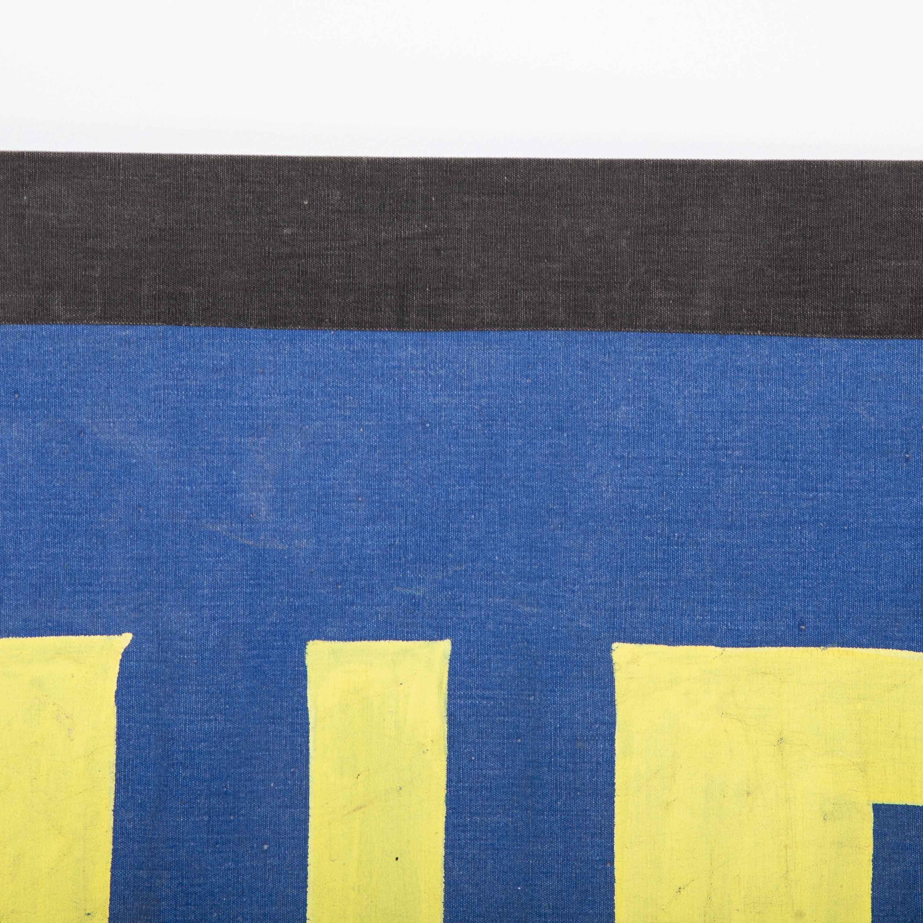 Mid-20th Century 1950's Blue & Yellow Canvas Advertising Banner, L'Ascenseur For Sale