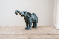 1950s Blue Glazed Ceramic Elephant Planter