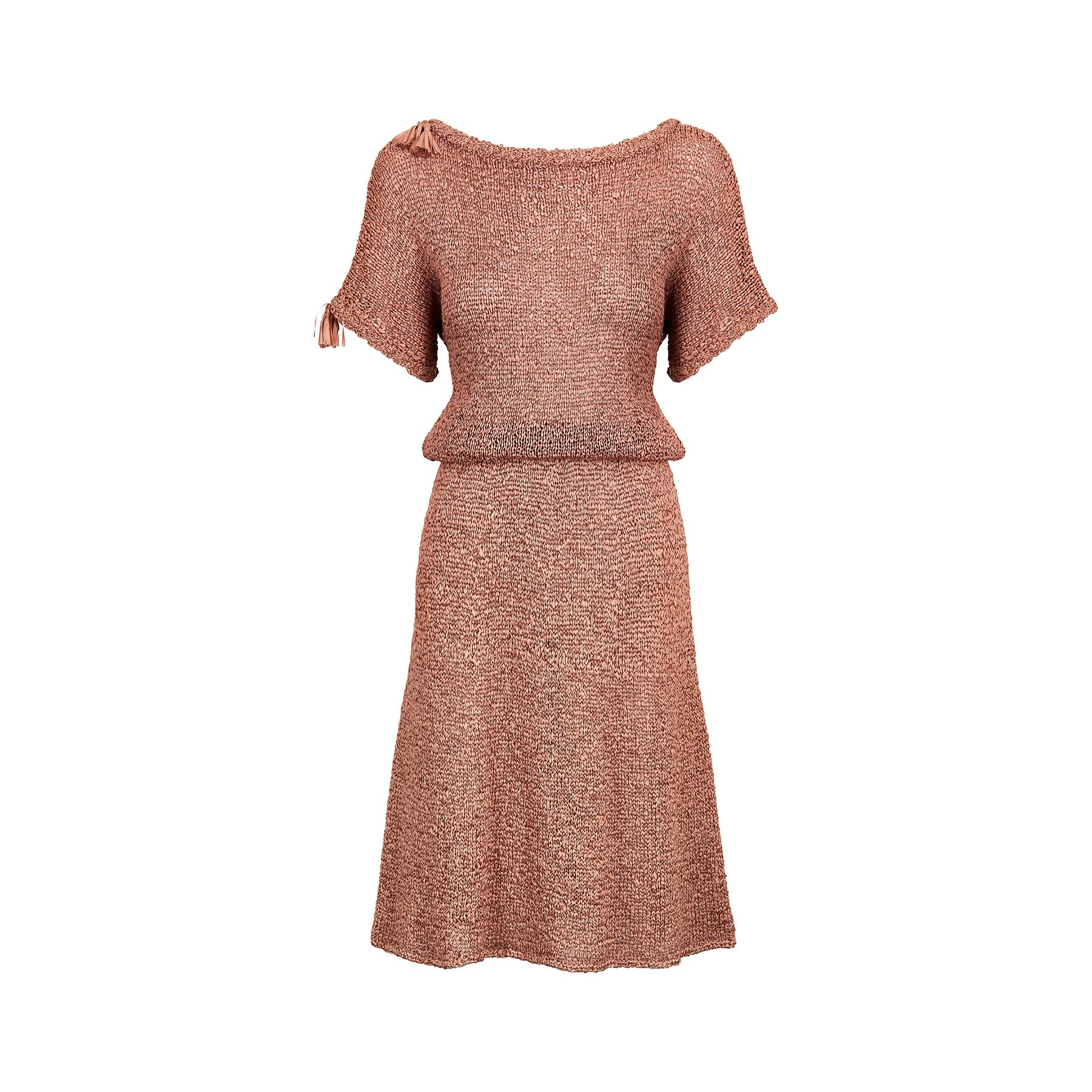 1950s Blush Pink Ribbon Work Dress In Good Condition For Sale In London, GB