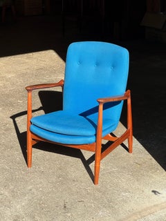 1950s BO95 Chair by Finn Juhl for Bovirke in teak and blue wool