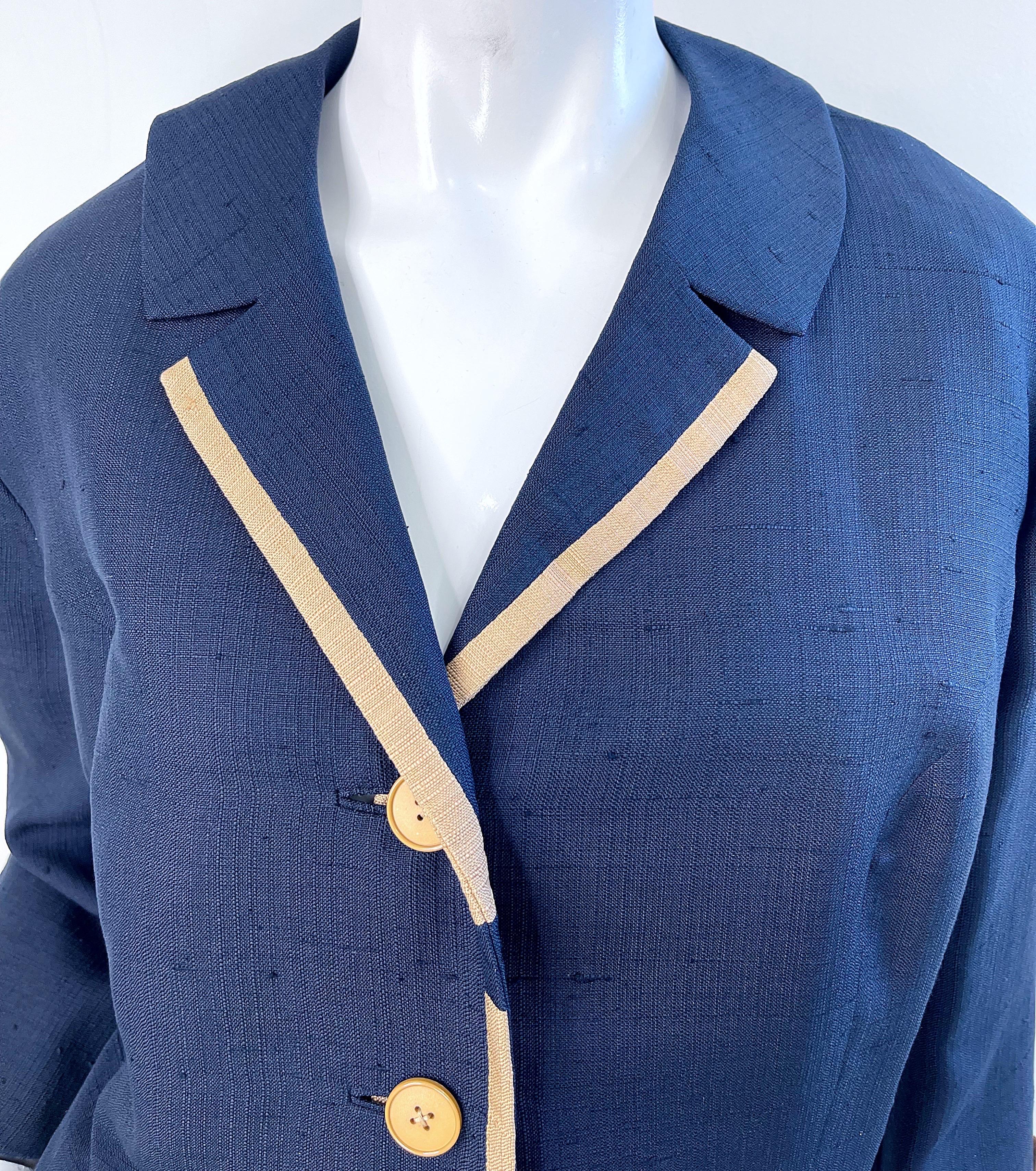 1950s Bob McCreery Neiman Marcus Large Size Navy Blue Silk 50s Skirt Suit  For Sale 5