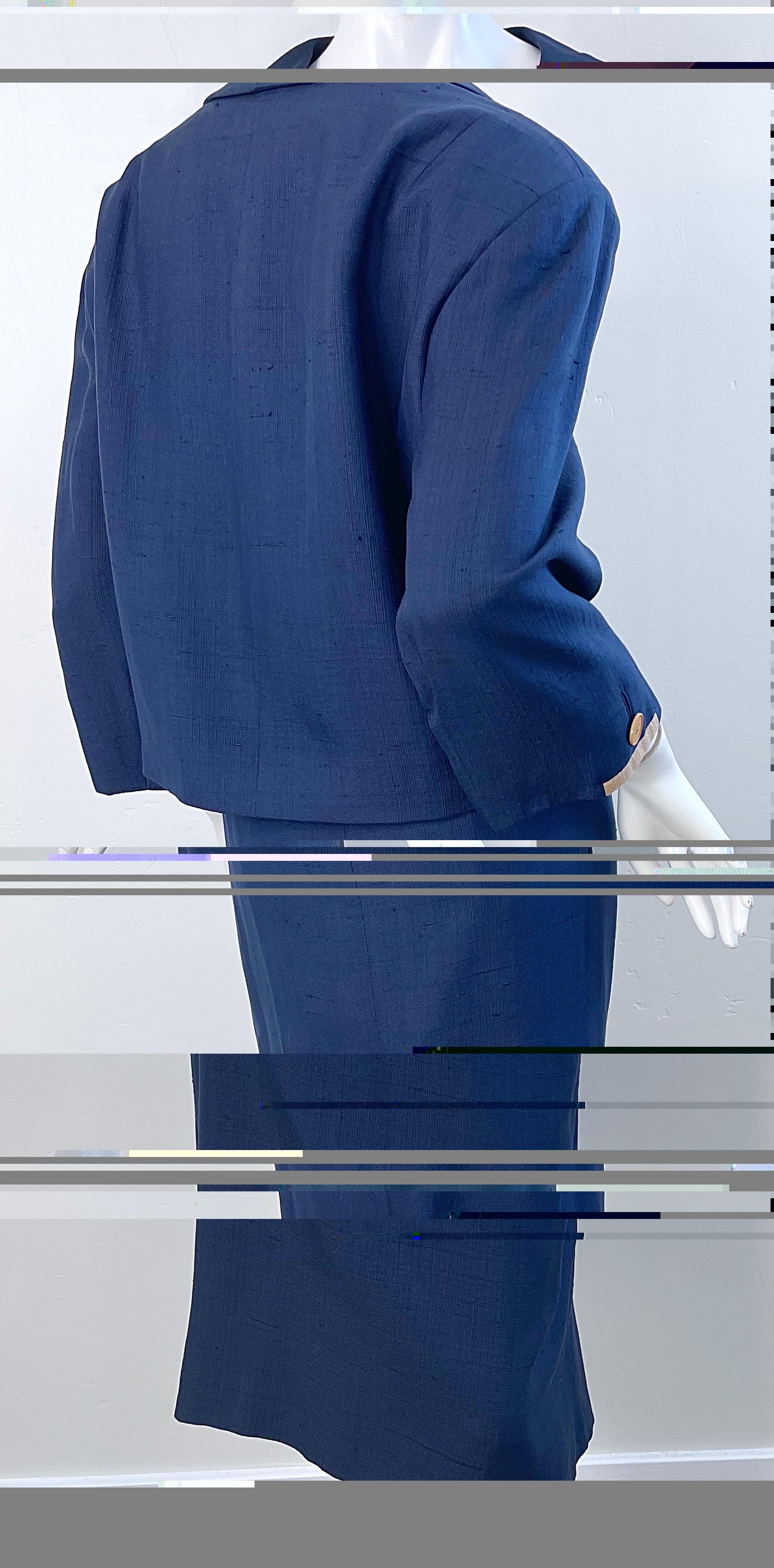 Bob McCreery Neiman Marcus - Tailleur jupe en soie bleu marine des années 1950, grande taille  en vente 11