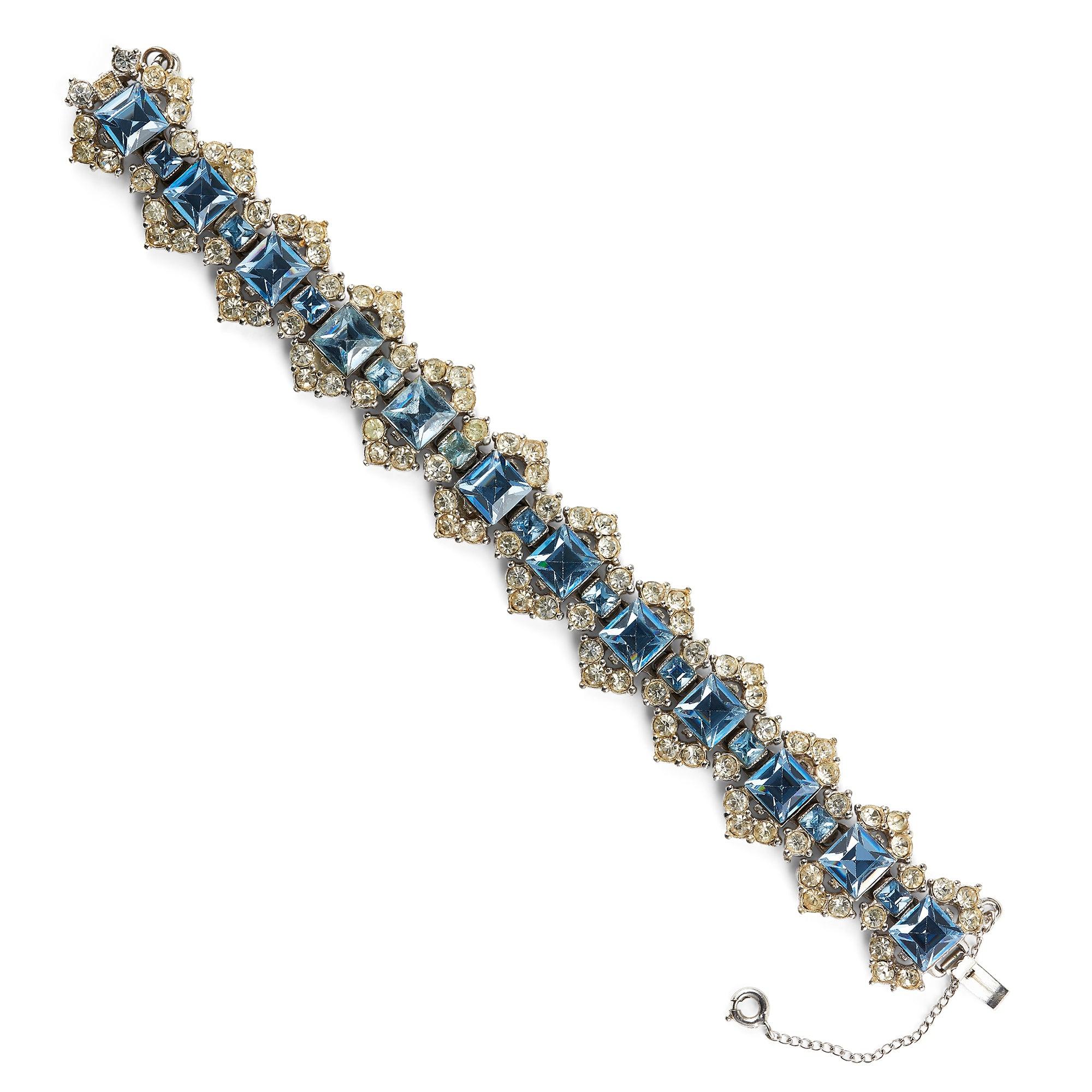 This glamorous rhinestone encrusted bracelet by Bogoff was designed in the early 1950s. Jewels by Bogoff was founded in 1940 and eventually became one of America’s leading costume jewelry designers after Trifari and Coro.  Their designs, which
