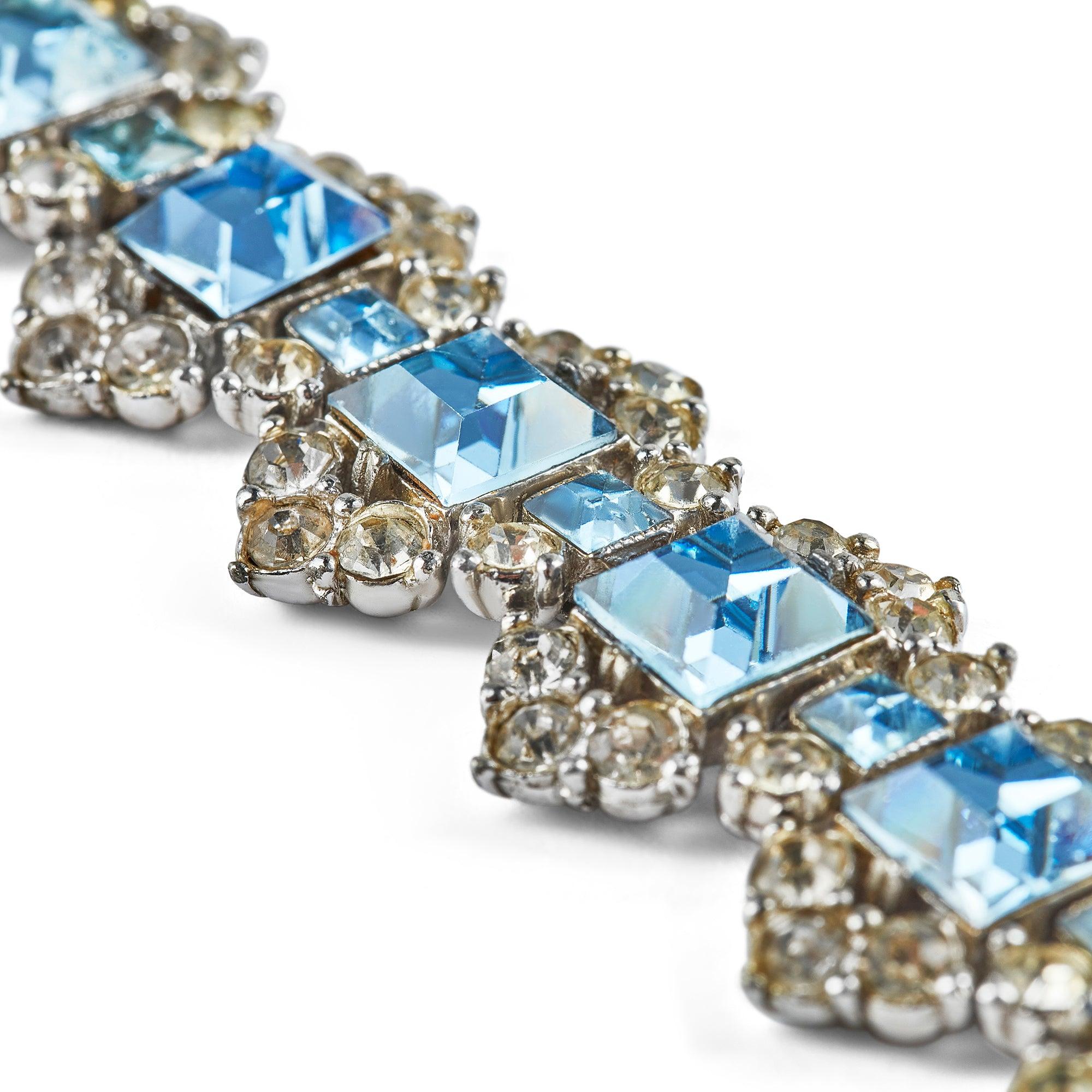 Women's 1950s Bogoff Clear and Aquamarine Encrusted Rhinestone Bracelet For Sale