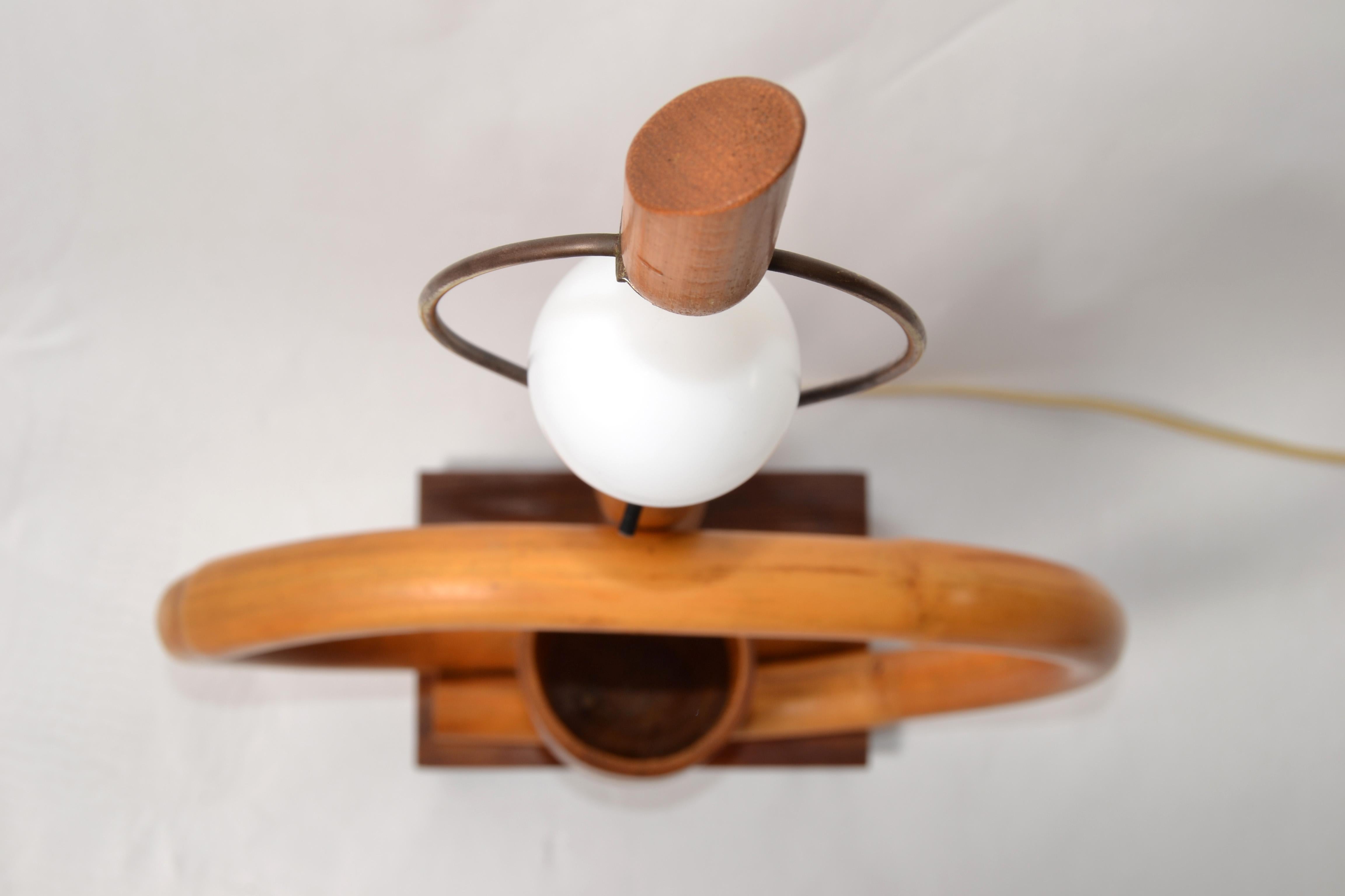 1950s Bohemian Bent Bamboo Table Lamp Original Goatskin Shade For Sale 4