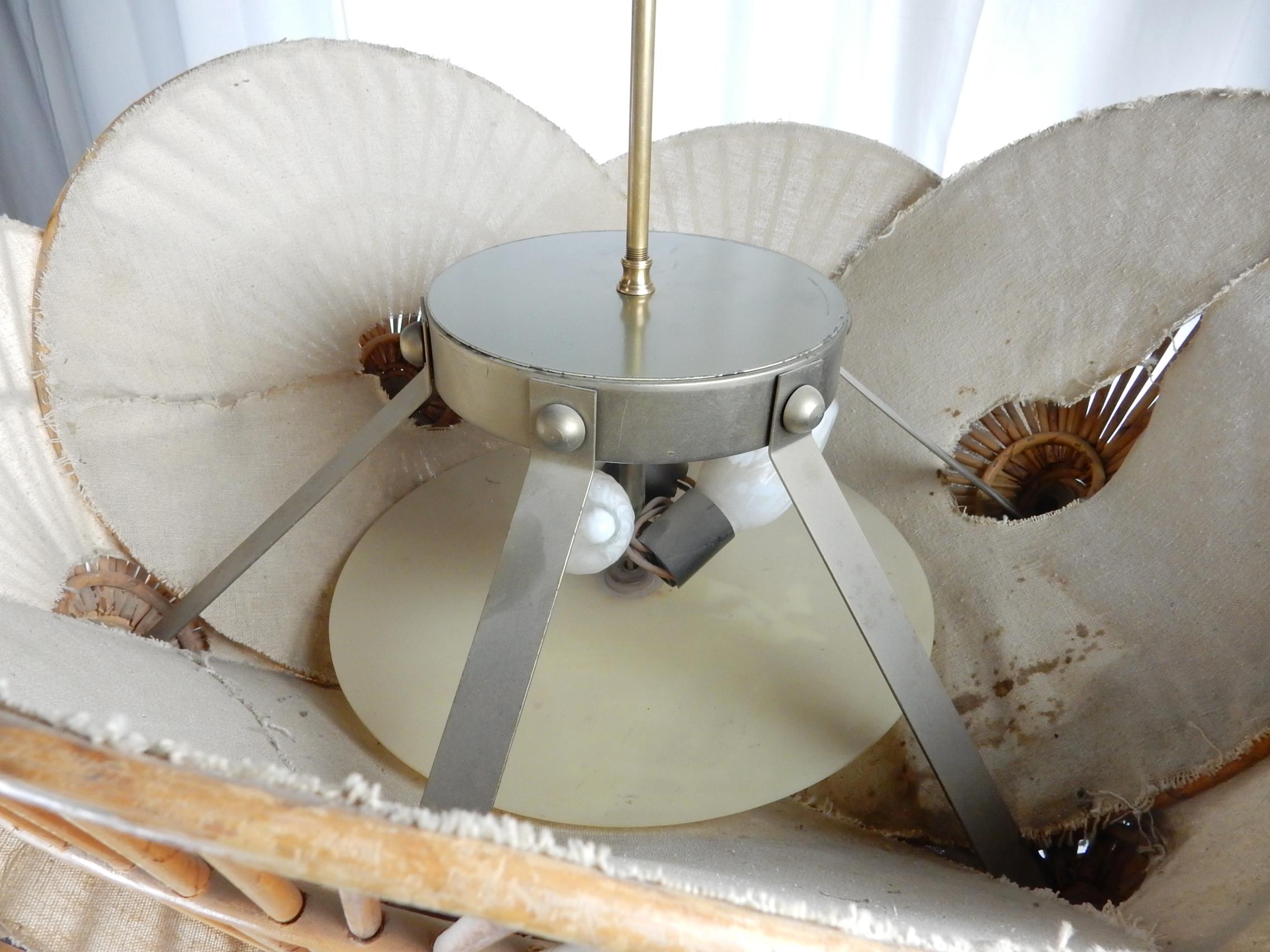 20th Century 1950s Bohemian Rattan Wicker Parasol Cluster Chandelier
