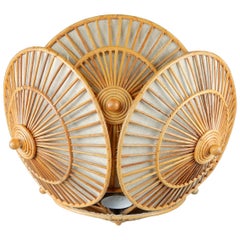 1950s Bohemian Rattan Wicker Parasol Cluster Chandelier