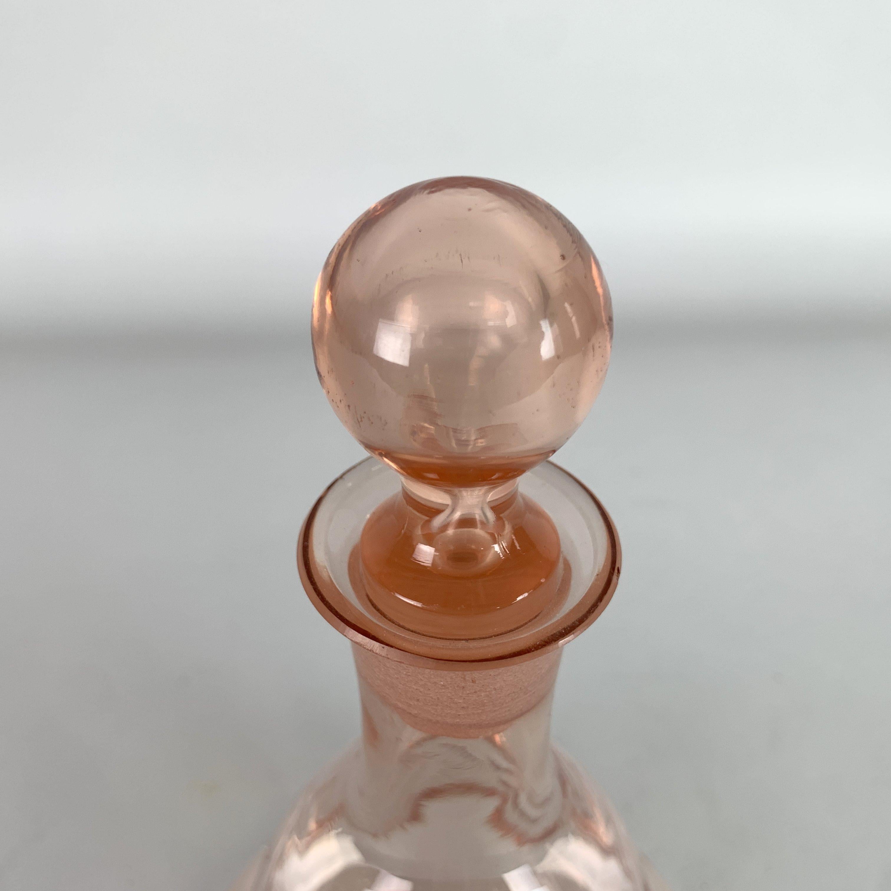 1950's Bohemian Rosaline Cut Glass Carafe In Good Condition For Sale In Praha, CZ