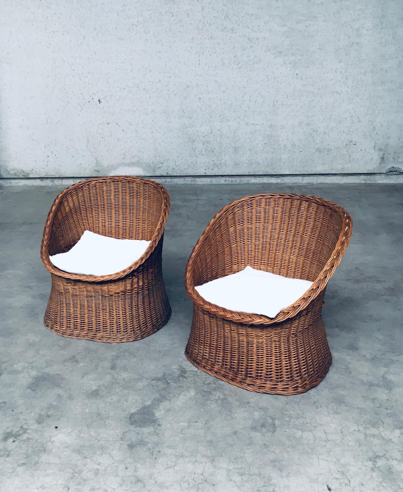 Bohemian 1950's Boho Design Wicker Egg Basket Lounge Chair Set For Sale