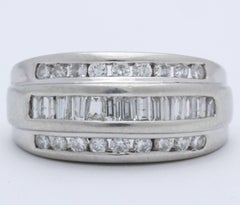 1950s Bombe Half Way Band Baguette with Round Cut Diamonds Platinum Ring