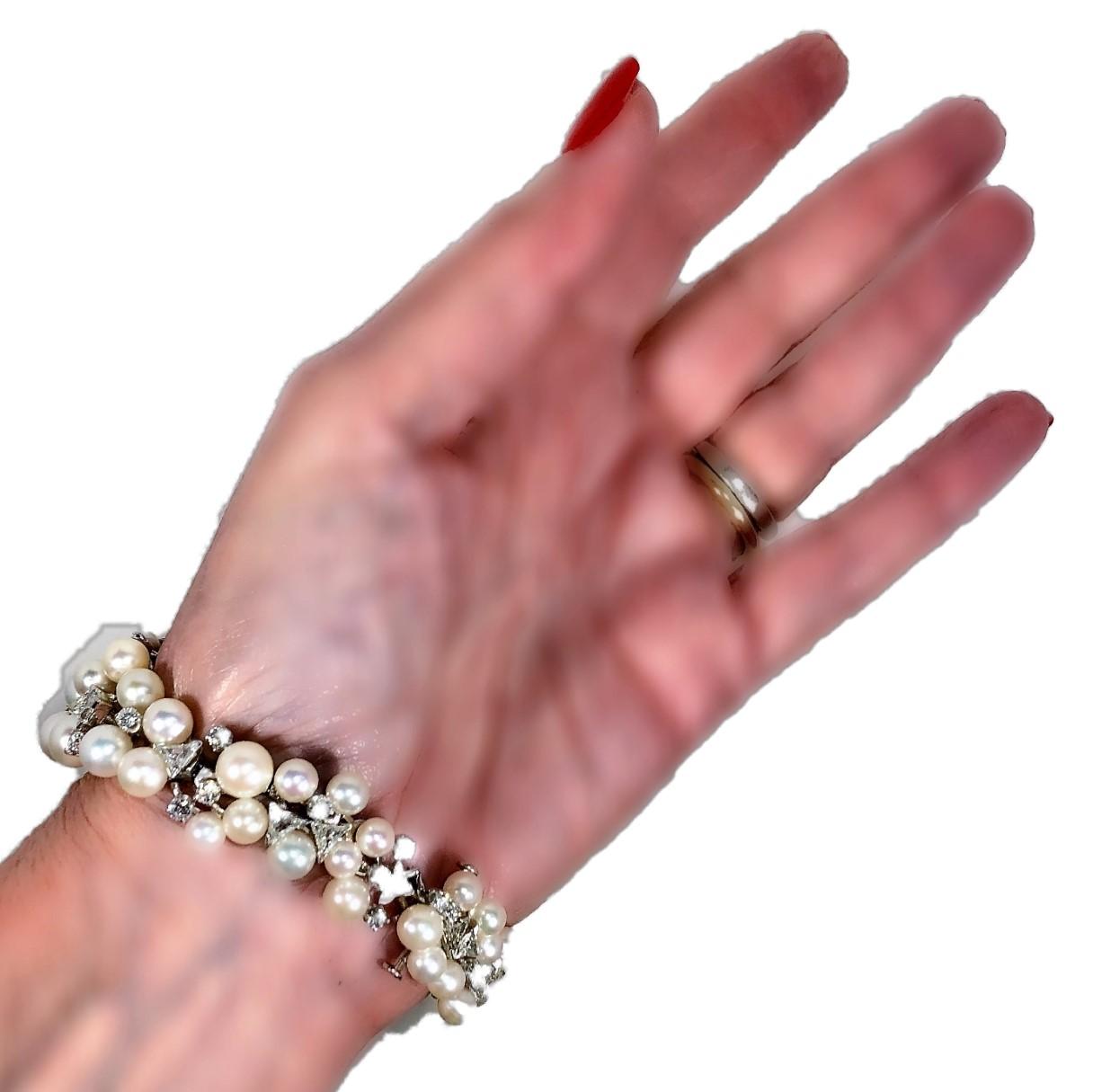 1950s Graduated Bombee Pearl and Diamond Cocktail Bracelet 10