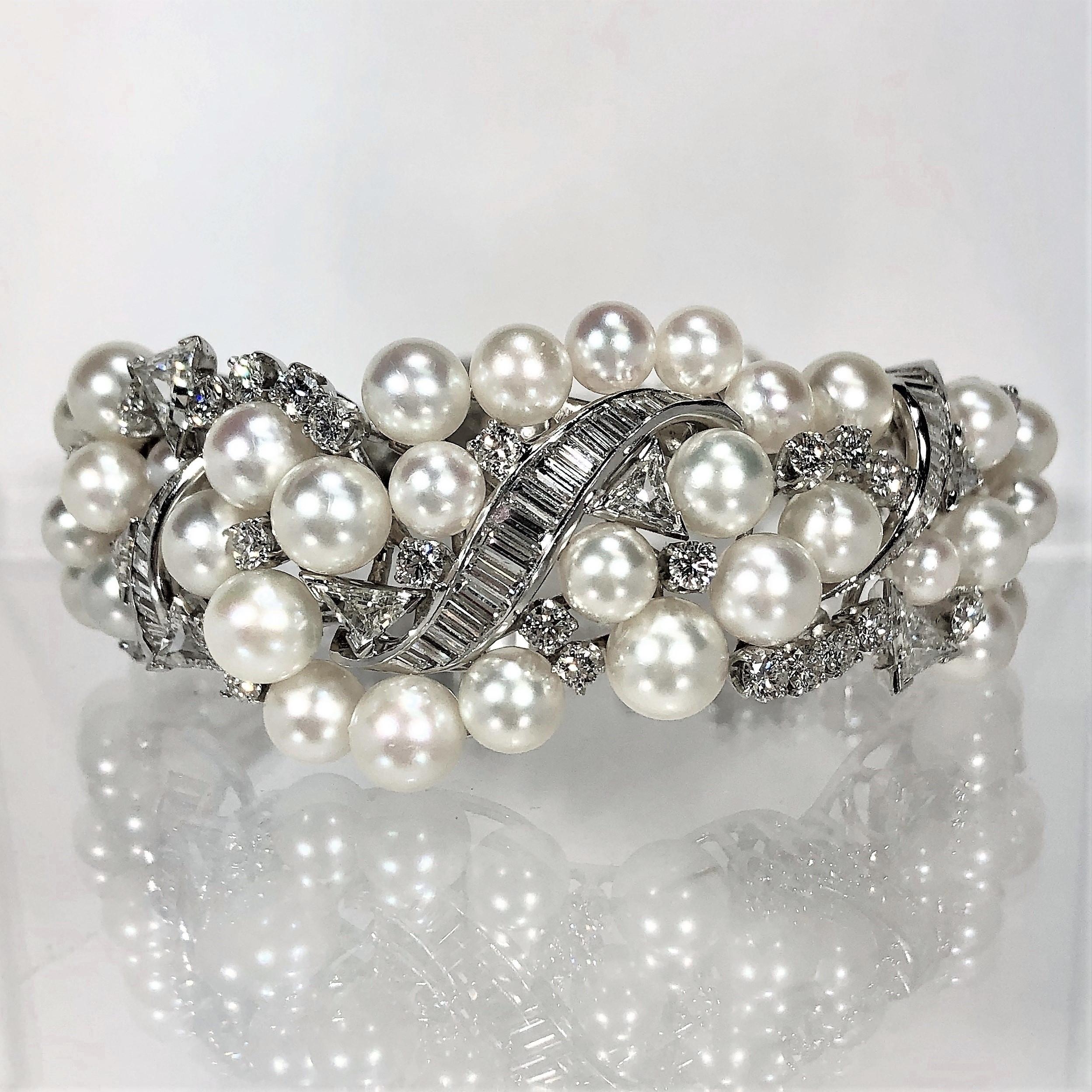 1950s Graduated Bombee Pearl and Diamond Cocktail Bracelet 3