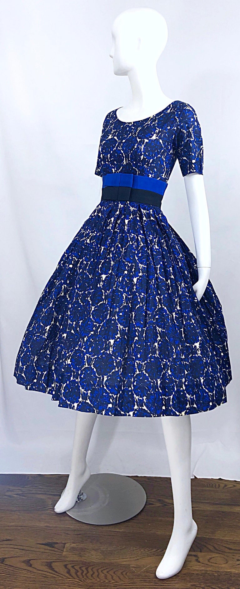 blue floral 50s dress 1950s PURPLE & BLUE FLORAL FULL SKIRT DRESS main image 0