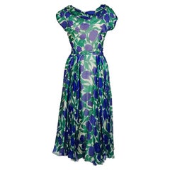 Vestido de gasa de seda con estampado floral vibrante BONWIT TELLER de los años 50