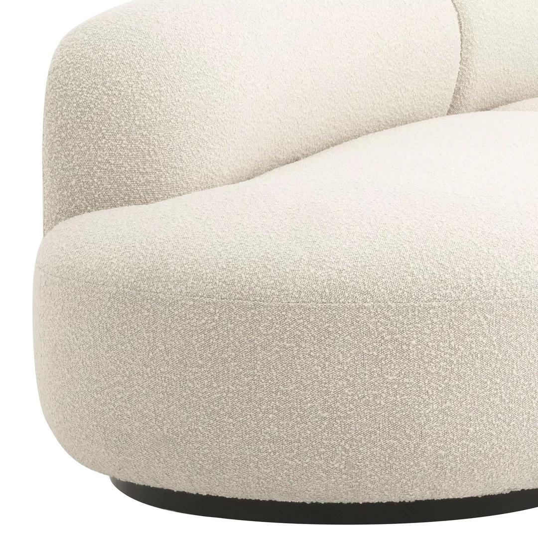 1950s Boomerang design style beige bouclé fabric curved sofa.