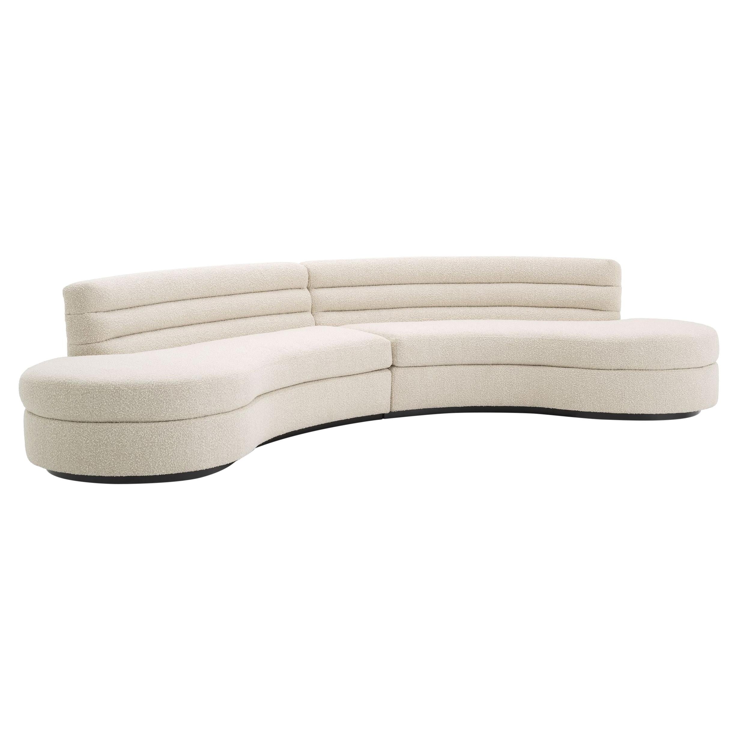 1950er Jahre Boomerang Design Stil Boucl Stoff Gebogenes Sofa im Angebot