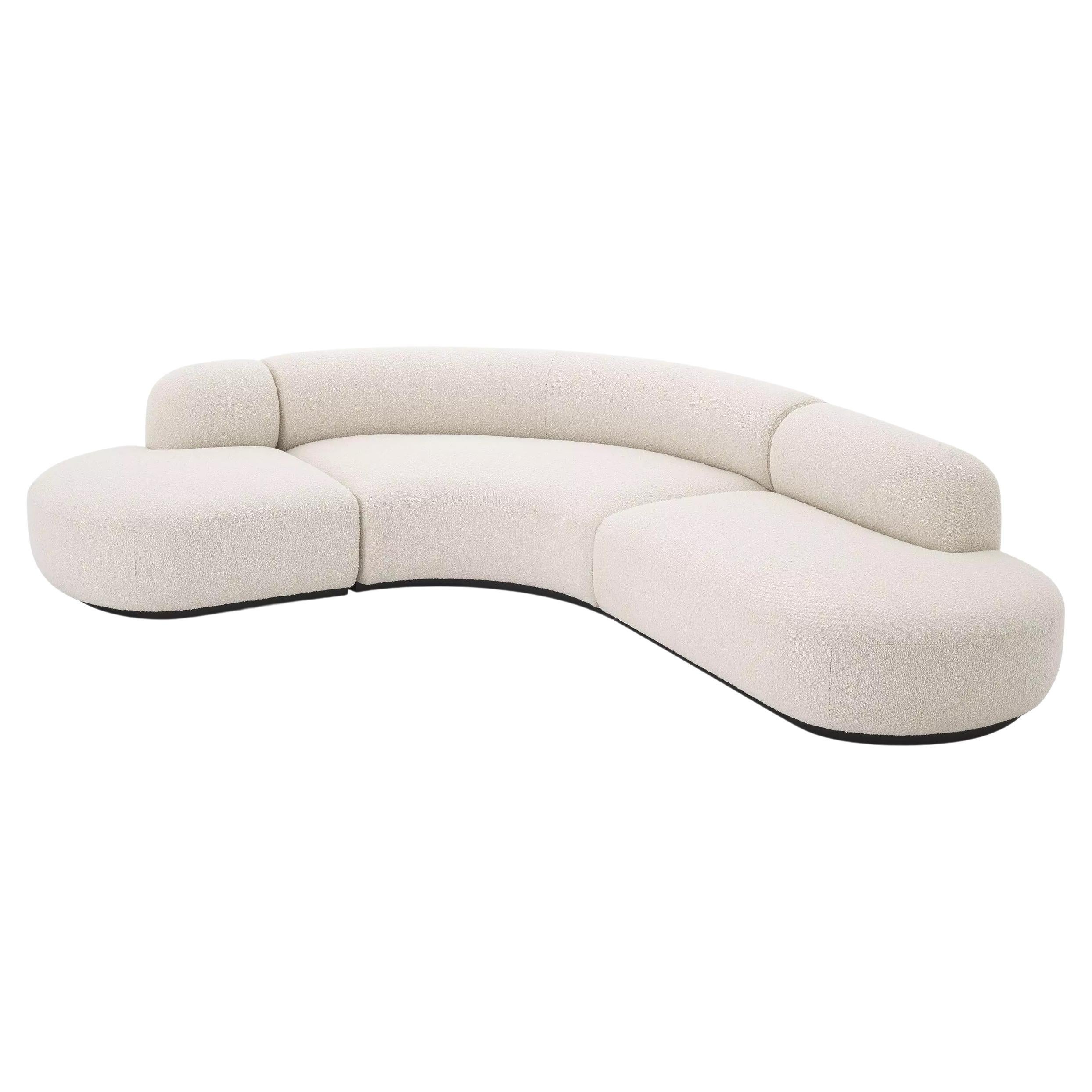 1950er Boomerang Design Stil Bouclé Stoff geschwungenes Sofa im Angebot