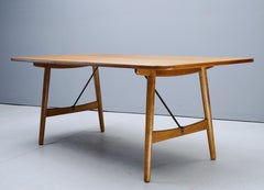 Table de travail « Hunting » de Borge Mogensen, années 1950, en teck et laiton, Soborg, danoise