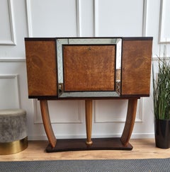1950s Borsani Art Deco Mid-Century Italian Wood Mirror Mosaic Dry Bar Cabinet