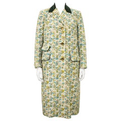 1950s Botanical Illustrations Coat with Green Velvet