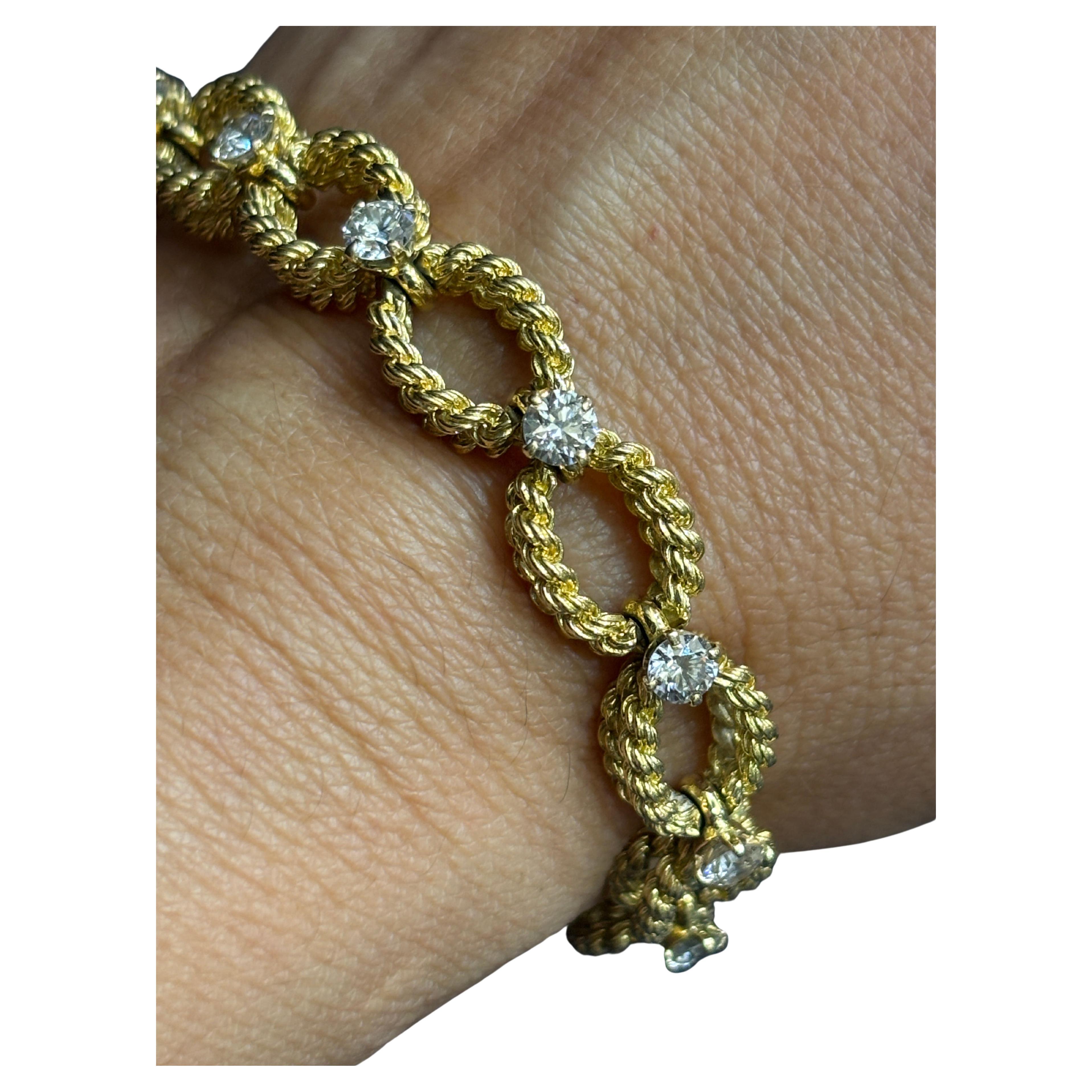 Boucheron 1950s 18k Gold Diamond Bracelet, Handmade Retro Design