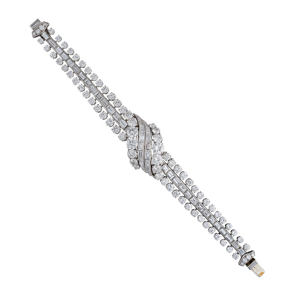 Baguette Cut 1950s Boucheron Paris Important Diamond Platinum Bracelet